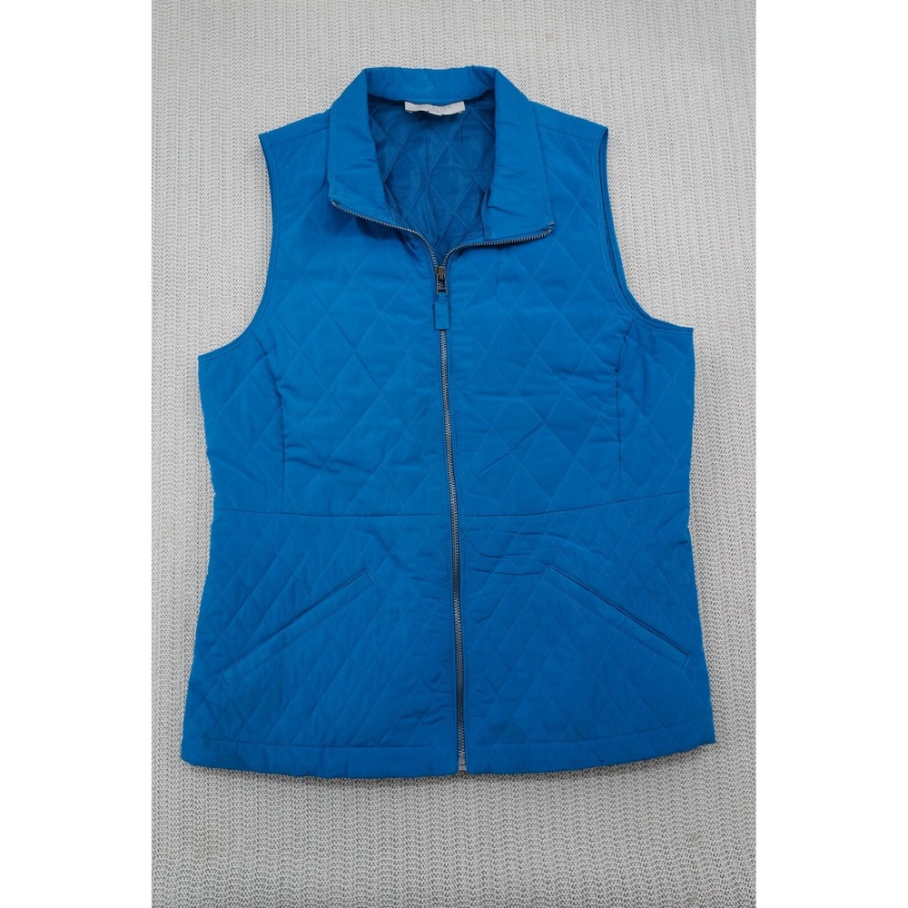 Talbots Vest Womens Small Petite Blue Quilted Full Zip Sleeveless Outdoor